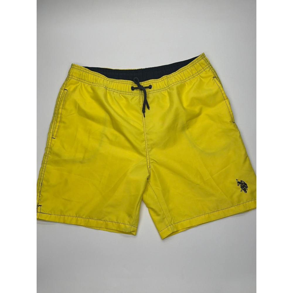 US Polo Assn Mens Yellow Swim Trunks Board Shorts Size Medium Navy Logo